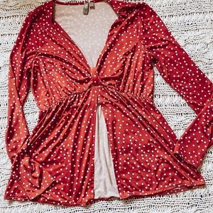 3/$35 ASOS orange with white polka dot blouse